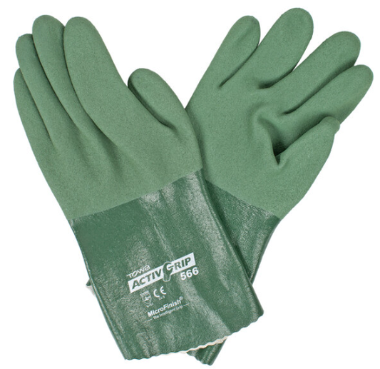 Nitrile Green Small 12" 13 Gauge Gloves with Polyester/Cotton Lining and MicroFinish Grip - 12/Pack