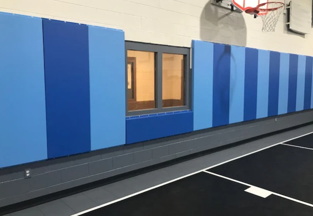 CUSTOM WOOD BACKED GYM WALL PADDING PANELS 2' X 6'