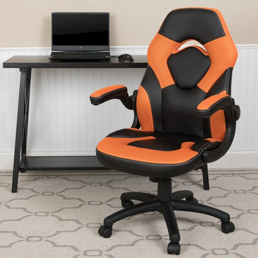 Orange LeatherSoft Swivel Office Chair / Video Game Chair with Flip-Up Arms