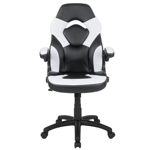 High-Back White LeatherSoft Swivel Office Chair / Video Game Chair with Flip-Up Arms