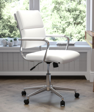 White LeatherSoft Mid-Back Swivel Office Chair