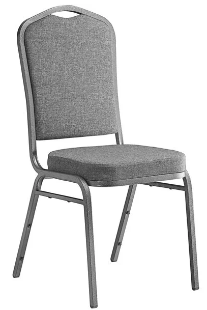 Gray Fabric Crown Back Stackable Banquet Chair with Silver Vein Frame
