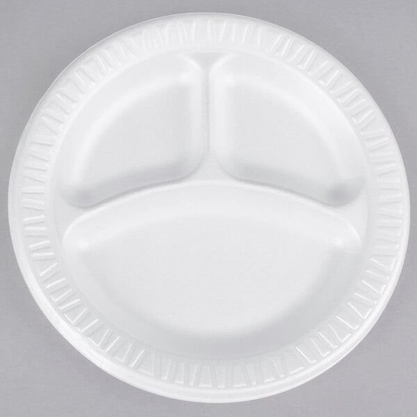 9" 3 Compartment White Laminated Round Foam Plate