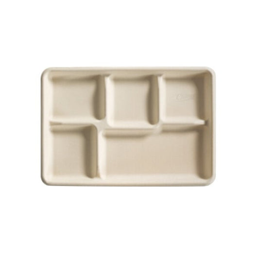 Molded Fiber / Pulp 5 Compartment Cafeteria Tray