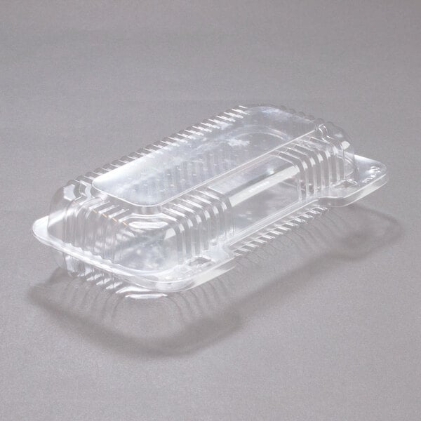 8 1/2" x 4 1/2" x 2 1/8" Clear Hinged PET Plastic Small Oblong Container