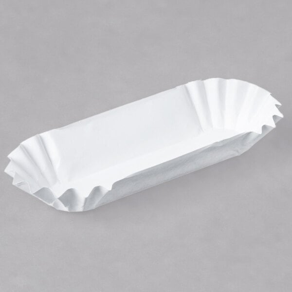 6" White Paper Fluted Hot Dog Tray