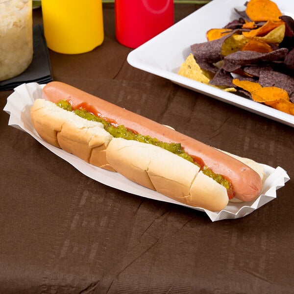 10" White Paper Fluted Hot Dog Tray