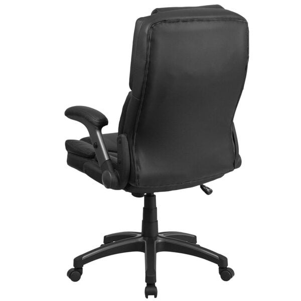 Black Leather Executive Swivel Office Chair with Outer Lumbar Support and Flip-Up Arms