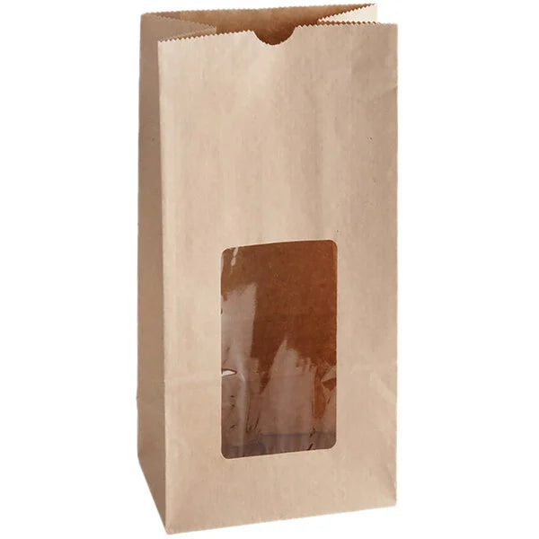 6" x 12 1/2" 8 lb. Brown Kraft Paper Cookie / Coffee / Donut Bag with Window