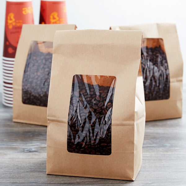 6" x 12 1/2" 8 lb. Brown Kraft Paper Cookie / Coffee / Donut Bag with Window