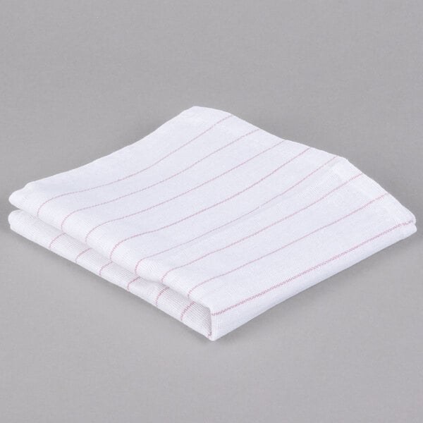 16" x 29" Red Pinstripe Cotton Glass Polishing Towel - 12/Pack