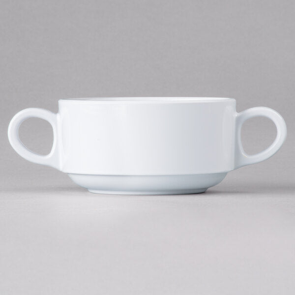 10.2 oz. White Two Handle Melamine Cup - 6/Case