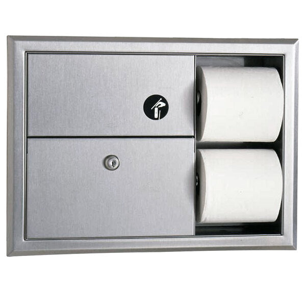 Recessed Sanitary Napkin Disposal and Toilet Tissue Dispenser