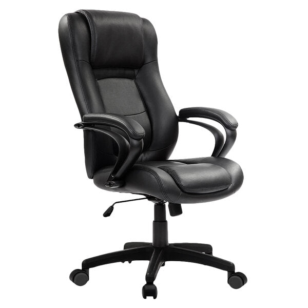 Black Leather High Back Swivel Office Chair with Padded Arm Rests