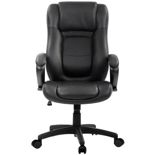 Black Leather High Back Swivel Office Chair with Padded Arm Rests