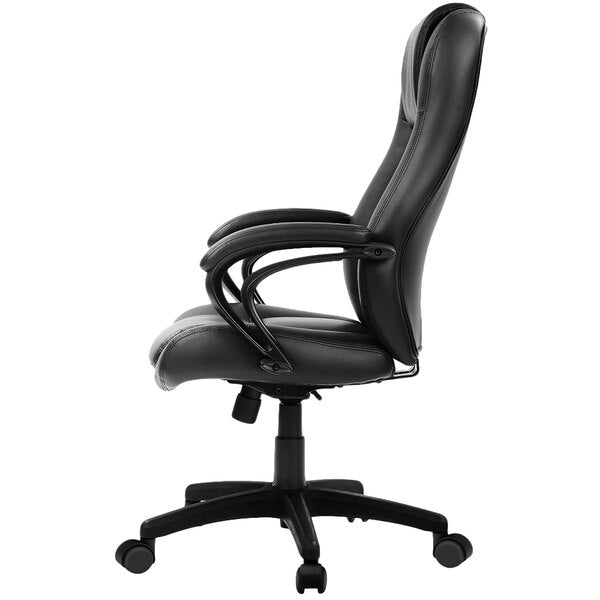 Black Leather High Back Swivel Office Chair with Padded Arm Rests