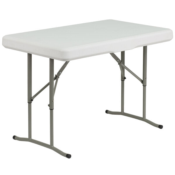 25 1/2" x 41" White Plastic Folding Table with 2 Benches