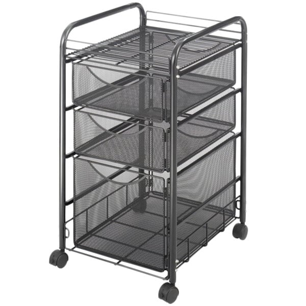 Onyx Black Mesh Mobile File Cube with Storage Drawers - 15 3/4" x 17" x 27"