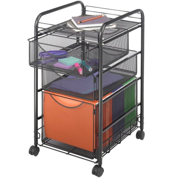 Onyx Black Mesh Mobile File Cube with Storage Drawers - 15 3/4" x 17" x 27"