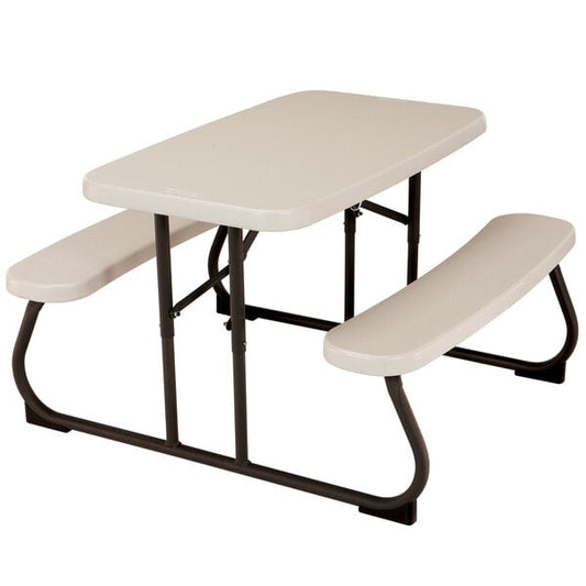 19" x 32 3/8" Rectangular Almond Plastic Kids Folding Picnic Table with Attached Benches