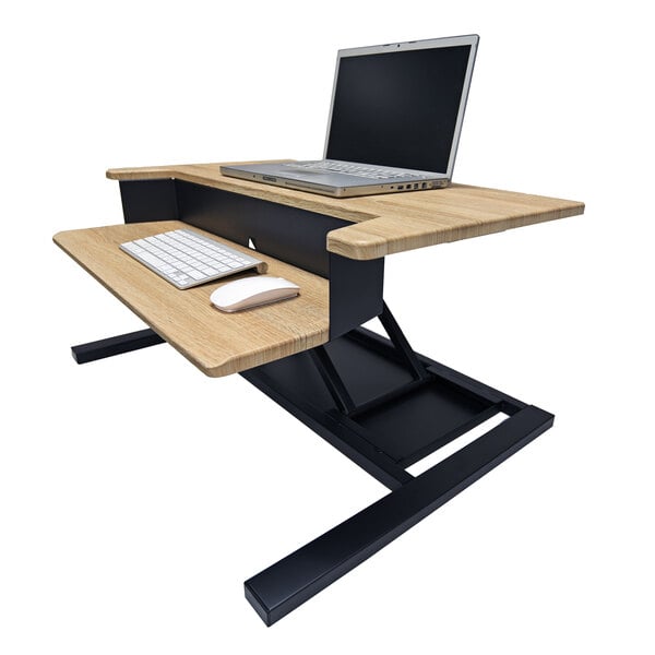 32" x 23 1/2" White Oak Adjustable Two-Tier Stand Up Desktop Desk