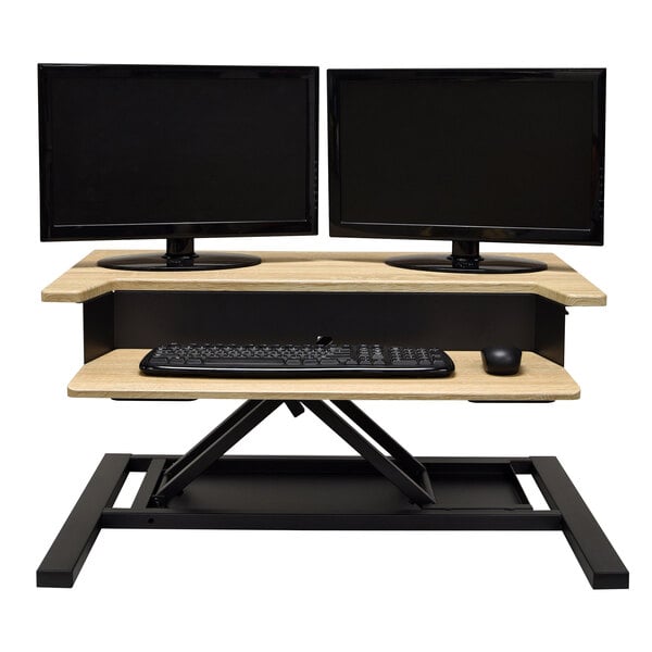 32" x 23 1/2" White Oak Adjustable Two-Tier Stand Up Desktop Desk