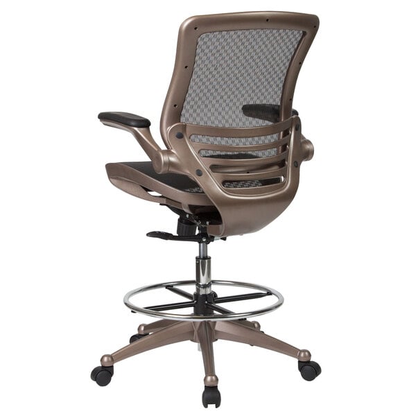 Mid-Back Transparent Black Mesh Drafting Chair with Melrose Gold Frame and Flip Up Arms