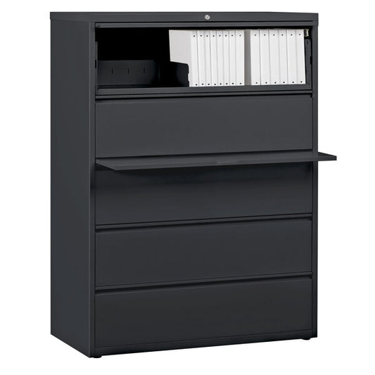 Charcoal Five-Drawer Lateral File Cabinet with Roll Out Binder Storage - 42" x 18 5/8" x 67 5/8"