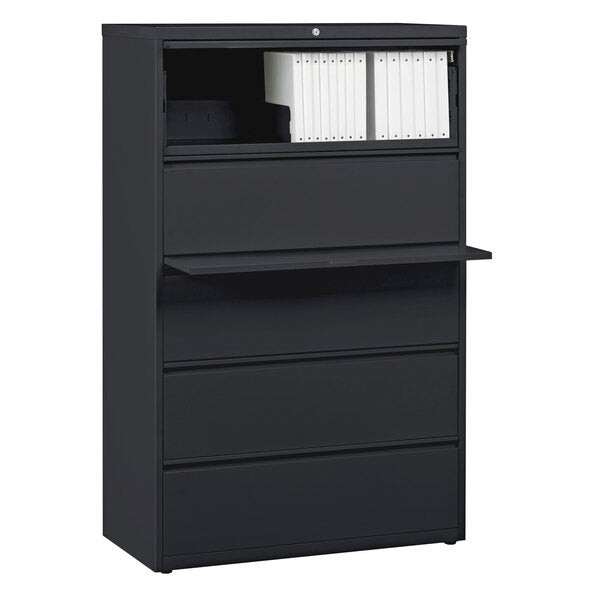 Charcoal Five-Drawer Lateral File Cabinet with Roll Out Binder Storage - 36" x 18 5/8" x 67 5/8"