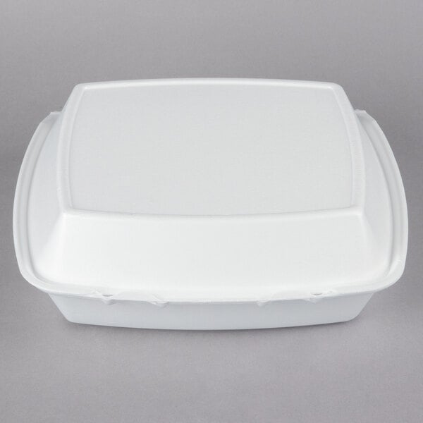 10" x 9 1/2" x 3 1/2" White Foam 3 Compartment Hinged Lid Container