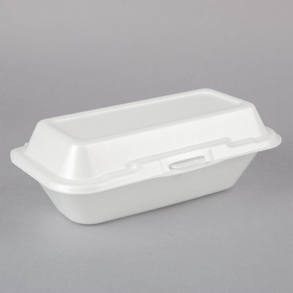 10" x 5 1/4" x 3" White Foam Hoagie Take Out Container with Perforated Hinged Lid