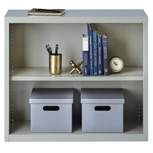 Light Gray 2-Shelf Welded Steel Bookcase - 34 1/2" x 13" x 30"