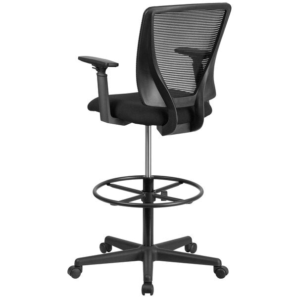 Mid-Back Black Mesh Drafting Chair with Adjustable Arms and Foot Ring