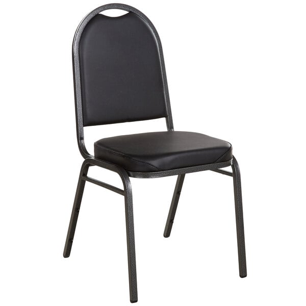 Black Stackable Banquet Chair with 2" Padded Seat and Silver Vein Frame