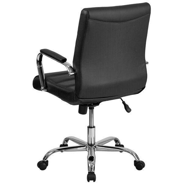 Black Leather Swivel Office Chair with Chrome Base and Arms