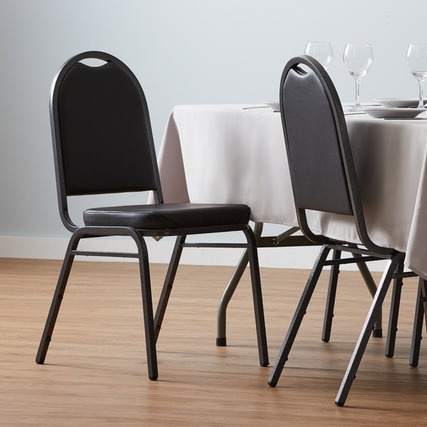 Black Stackable Banquet Chair with 2" Padded Seat and Silver Vein Frame