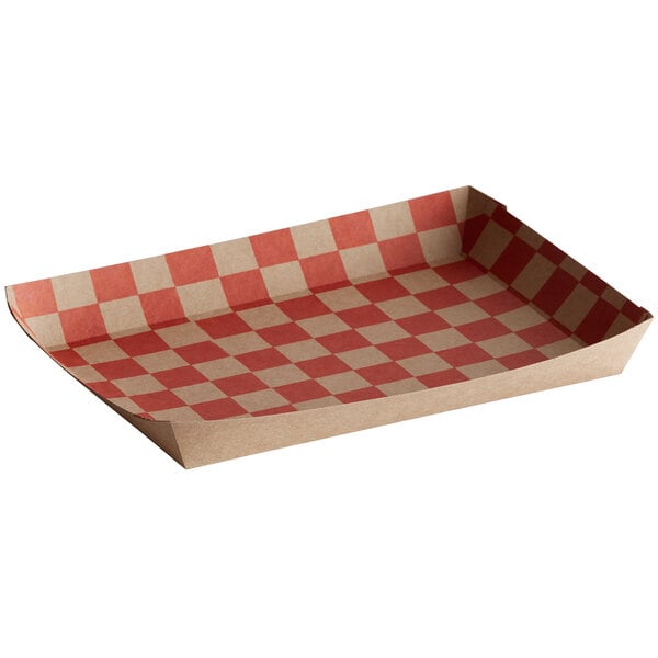 10 3/4" x 7 1/2 x 2" Red Checkered Kraft Lunch Tray