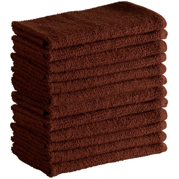 16" x 19" Brown 24 oz. Cotton Textured Terry Bar Towel - 12/Pack