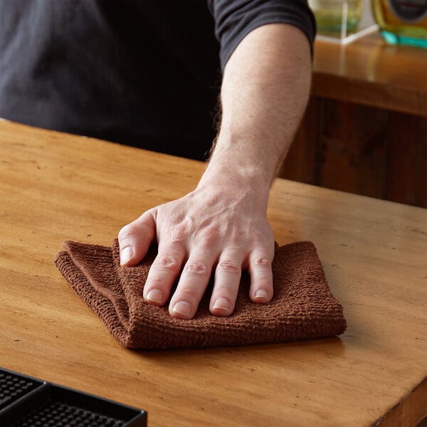 16" x 19" Brown 24 oz. Cotton Textured Terry Bar Towel - 12/Pack