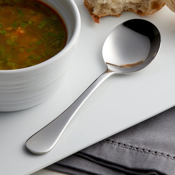 6 1/16" 18/0 Stainless Steel Heavy Weight Bouillon Spoon - 12/Case