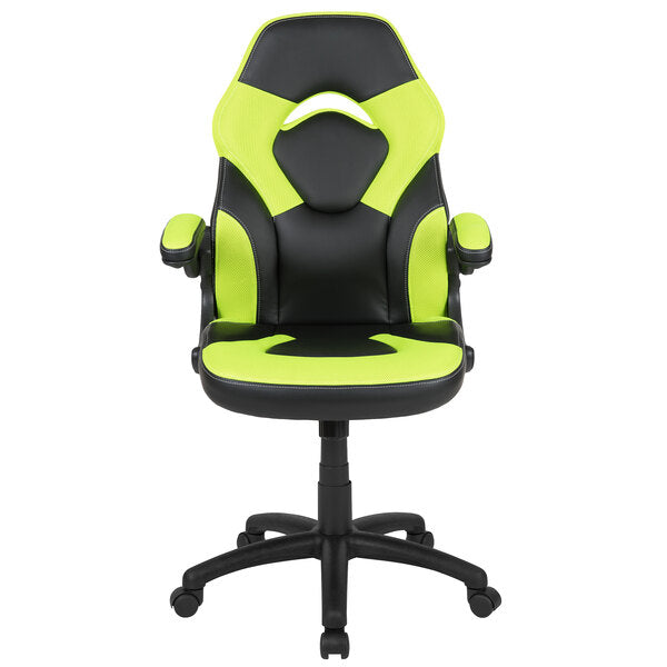 Neon-Green LeatherSoft Swivel Office Chair / Video Game Chair with Flip-Up Arms