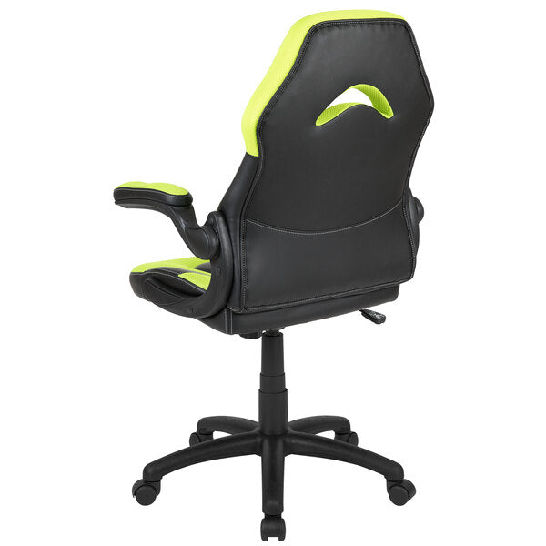 Neon-Green LeatherSoft Swivel Office Chair / Video Game Chair with Flip-Up Arms