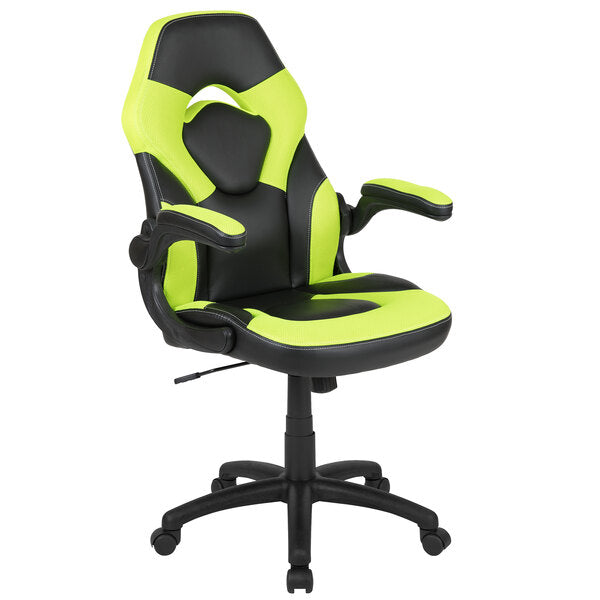 Neon-Green LeatherSoft Swivel Office Chair / Video Game Chair with Flip-Up Arms