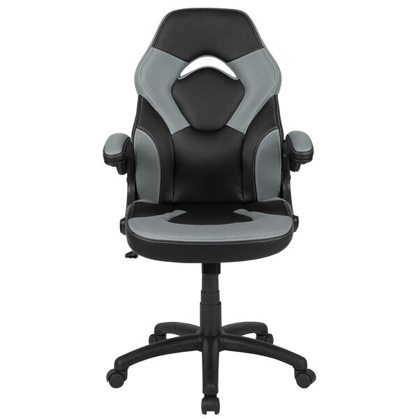 Gray LeatherSoft Swivel Office Chair / Video Game Chair with Flip-Up Arms