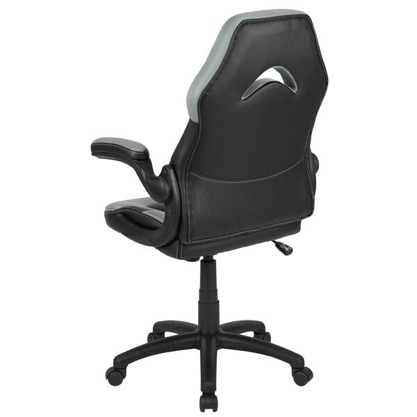 Gray LeatherSoft Swivel Office Chair / Video Game Chair with Flip-Up Arms