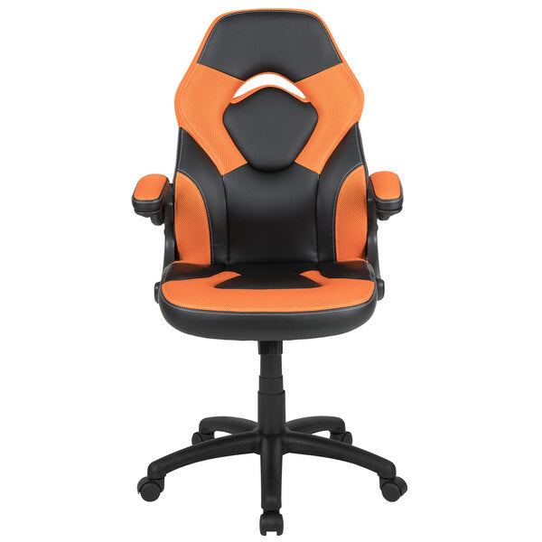 Orange LeatherSoft Swivel Office Chair / Video Game Chair with Flip-Up Arms