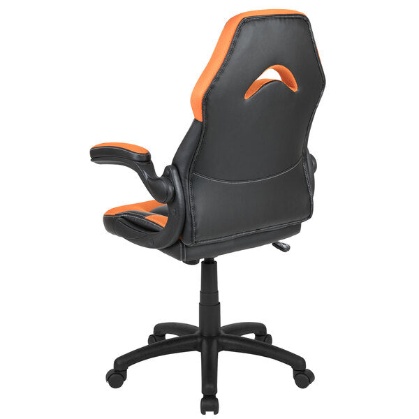 Orange LeatherSoft Swivel Office Chair / Video Game Chair with Flip-Up Arms