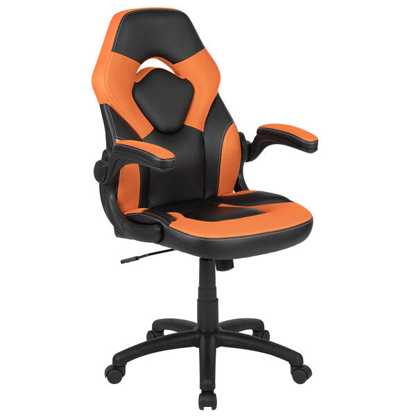 Orange LeatherSoft Swivel Office Chair / Video Game Chair with Flip-Up Arms