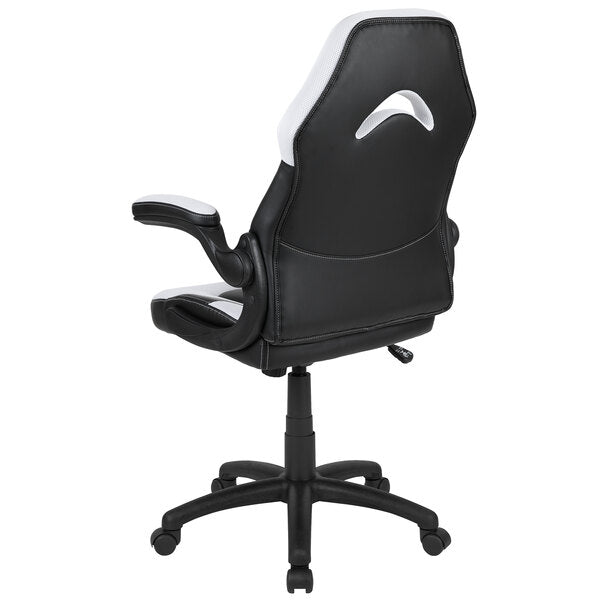 High-Back White LeatherSoft Swivel Office Chair / Video Game Chair with Flip-Up Arms