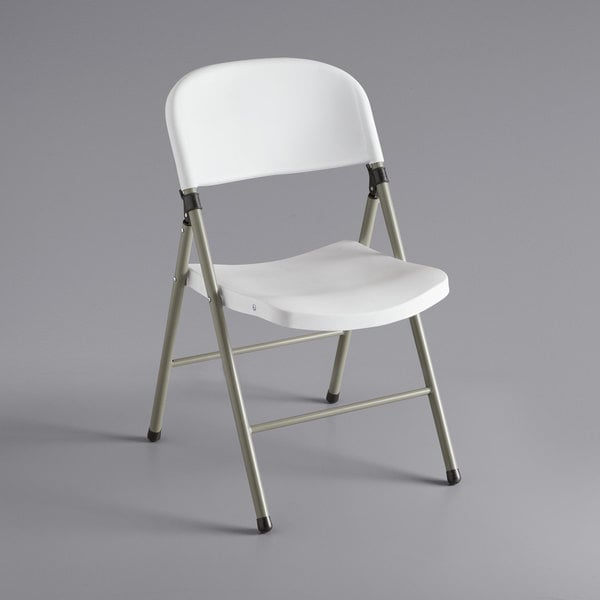 White Contoured Injection Molded Folding Chair with Gray Frame